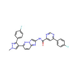 Cn1cc(-c2ccc3nc(NC(=O)c4cc(-c5ccc(F)cc5)ncn4)cn3n2)c(-c2ccc(F)cc2)n1 ZINC001772576073