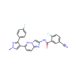 Cn1cc(-c2ccc3nc(NC(=O)c4cc(C#N)ccc4F)cn3n2)c(-c2ccc(F)cc2)n1 ZINC001772652940