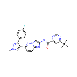 Cn1cc(-c2ccc3nc(NC(=O)c4cc(C(C)(C)C)ncn4)cn3n2)c(-c2ccc(F)cc2)n1 ZINC001772612543