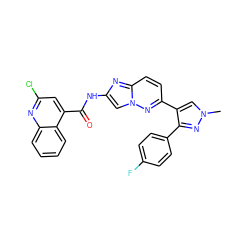 Cn1cc(-c2ccc3nc(NC(=O)c4cc(Cl)nc5ccccc45)cn3n2)c(-c2ccc(F)cc2)n1 ZINC001772655479