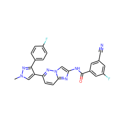 Cn1cc(-c2ccc3nc(NC(=O)c4cc(F)cc(C#N)c4)cn3n2)c(-c2ccc(F)cc2)n1 ZINC001772615198