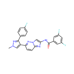 Cn1cc(-c2ccc3nc(NC(=O)c4cc(F)cc(F)c4)cn3n2)c(-c2ccc(F)cc2)n1 ZINC001772581417