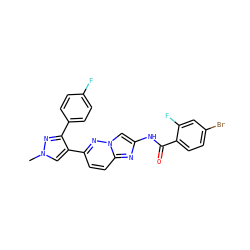 Cn1cc(-c2ccc3nc(NC(=O)c4ccc(Br)cc4F)cn3n2)c(-c2ccc(F)cc2)n1 ZINC001772627351