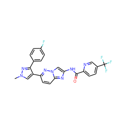 Cn1cc(-c2ccc3nc(NC(=O)c4ccc(C(F)(F)F)cn4)cn3n2)c(-c2ccc(F)cc2)n1 ZINC001772623042