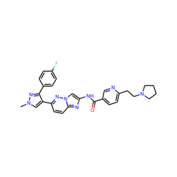 Cn1cc(-c2ccc3nc(NC(=O)c4ccc(CCN5CCCC5)nc4)cn3n2)c(-c2ccc(F)cc2)n1 ZINC001772585629