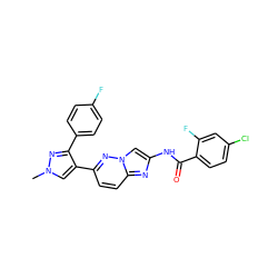 Cn1cc(-c2ccc3nc(NC(=O)c4ccc(Cl)cc4F)cn3n2)c(-c2ccc(F)cc2)n1 ZINC001772627160