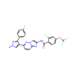 Cn1cc(-c2ccc3nc(NC(=O)c4ccc(OC(F)F)cc4F)cn3n2)c(-c2ccc(F)cc2)n1 ZINC001772574556