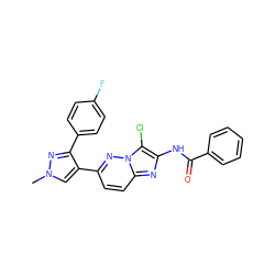 Cn1cc(-c2ccc3nc(NC(=O)c4ccccc4)c(Cl)n3n2)c(-c2ccc(F)cc2)n1 ZINC000220873584