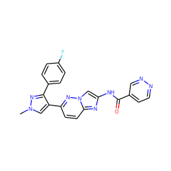 Cn1cc(-c2ccc3nc(NC(=O)c4ccnnc4)cn3n2)c(-c2ccc(F)cc2)n1 ZINC001772626224