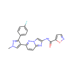 Cn1cc(-c2ccc3nc(NC(=O)c4ccno4)cn3n2)c(-c2ccc(F)cc2)n1 ZINC001772618857