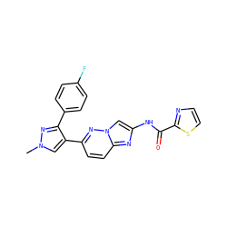 Cn1cc(-c2ccc3nc(NC(=O)c4nccs4)cn3n2)c(-c2ccc(F)cc2)n1 ZINC001772576121