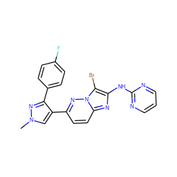 Cn1cc(-c2ccc3nc(Nc4ncccn4)c(Br)n3n2)c(-c2ccc(F)cc2)n1 ZINC000220888119