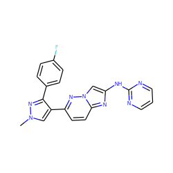 Cn1cc(-c2ccc3nc(Nc4ncccn4)cn3n2)c(-c2ccc(F)cc2)n1 ZINC000220874275