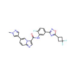 Cn1cc(-c2ccc3ncc(C(=O)Nc4cc(-c5noc(C6CC(F)(F)C6)n5)ccc4F)n3c2)cn1 ZINC000206117182