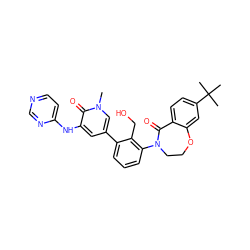 Cn1cc(-c2cccc(N3CCOc4cc(C(C)(C)C)ccc4C3=O)c2CO)cc(Nc2ccncn2)c1=O ZINC001772632083