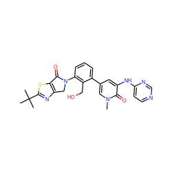 Cn1cc(-c2cccc(N3Cc4nc(C(C)(C)C)sc4C3=O)c2CO)cc(Nc2ccncn2)c1=O ZINC000216079437