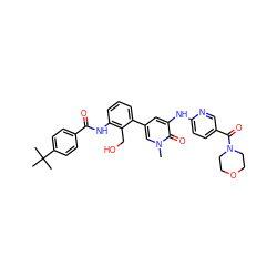 Cn1cc(-c2cccc(NC(=O)c3ccc(C(C)(C)C)cc3)c2CO)cc(Nc2ccc(C(=O)N3CCOCC3)cn2)c1=O ZINC000063539617