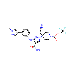 Cn1cc(-c2cccc(Nc3nn(C4(CC#N)CCN(C(=O)OCC(F)(F)F)CC4)cc3C(N)=O)c2)cn1 ZINC000221000777