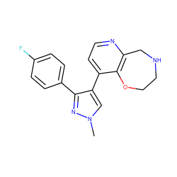 Cn1cc(-c2ccnc3c2OCCNC3)c(-c2ccc(F)cc2)n1 ZINC000095921280