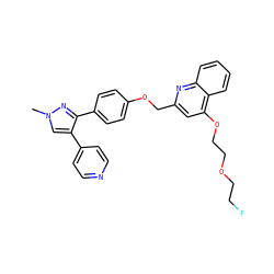 Cn1cc(-c2ccncc2)c(-c2ccc(OCc3cc(OCCOCCF)c4ccccc4n3)cc2)n1 ZINC000473152658