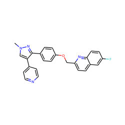 Cn1cc(-c2ccncc2)c(-c2ccc(OCc3ccc4cc(F)ccc4n3)cc2)n1 ZINC000038216886