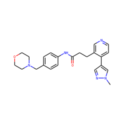 Cn1cc(-c2ccncc2CCC(=O)Nc2ccc(CN3CCOCC3)cc2)cn1 ZINC001772598646