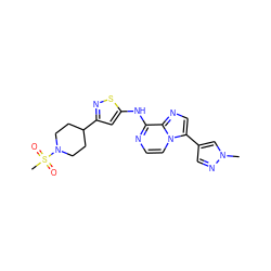 Cn1cc(-c2cnc3c(Nc4cc(C5CCN(S(C)(=O)=O)CC5)ns4)nccn23)cn1 ZINC000072112076