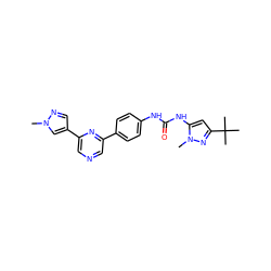 Cn1cc(-c2cncc(-c3ccc(NC(=O)Nc4cc(C(C)(C)C)nn4C)cc3)n2)cn1 ZINC000473088020