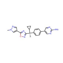 Cn1cc(-c2nc([C@](C)(c3ccc(-c4cnc(N)nc4)cc3)C3CC3)no2)cn1 ZINC000143733269