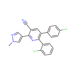 Cn1cc(-c2nc(-c3ccccc3Cl)c(-c3ccc(Cl)cc3)cc2C#N)cn1 ZINC000028903076