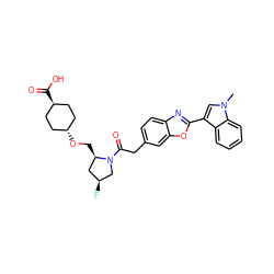 Cn1cc(-c2nc3ccc(CC(=O)N4C[C@@H](F)C[C@H]4CO[C@H]4CC[C@H](C(=O)O)CC4)cc3o2)c2ccccc21 ZINC000254156379