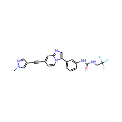 Cn1cc(C#Cc2ccn3c(-c4cccc(NC(=O)NCC(F)(F)F)c4)cnc3c2)cn1 ZINC000139521154