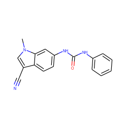 Cn1cc(C#N)c2ccc(NC(=O)Nc3ccccc3)cc21 ZINC000003595539