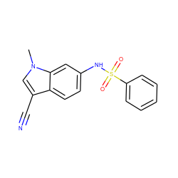 Cn1cc(C#N)c2ccc(NS(=O)(=O)c3ccccc3)cc21 ZINC000036338554