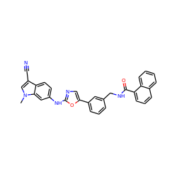 Cn1cc(C#N)c2ccc(Nc3ncc(-c4cccc(CNC(=O)c5cccc6ccccc56)c4)o3)cc21 ZINC000013553713