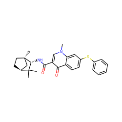 Cn1cc(C(=O)N[C@@H]2C(C)(C)[C@H]3CC[C@]2(C)C3)c(=O)c2ccc(Sc3ccccc3)cc21 ZINC000095576678