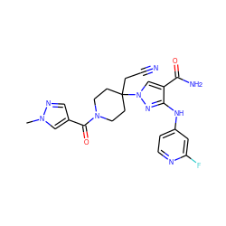 Cn1cc(C(=O)N2CCC(CC#N)(n3cc(C(N)=O)c(Nc4ccnc(F)c4)n3)CC2)cn1 ZINC000220986376