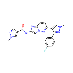 Cn1cc(C(=O)Nc2cn3nc(-c4cn(C)nc4-c4ccc(F)cc4)ccc3n2)cn1 ZINC001772634168