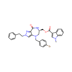 Cn1cc(C(=O)OC[C@H]2CN(Cc3ccc(Br)cc3)c3cn(CCc4ccccc4)nc3C(=O)N2)c2ccccc21 ZINC000049722616