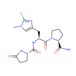 Cn1cc(C[C@H](NC(=O)[C@@H]2CCC(=O)N2)C(=O)N2CCC[C@H]2C(N)=O)nc1Cl ZINC000653729292