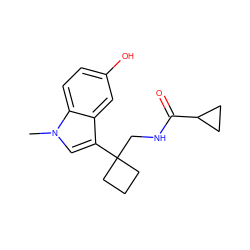 Cn1cc(C2(CNC(=O)C3CC3)CCC2)c2cc(O)ccc21 ZINC000036188174