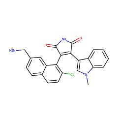 Cn1cc(C2=C(c3c(Cl)ccc4ccc(CN)cc34)C(=O)NC2=O)c2ccccc21 ZINC000141836866