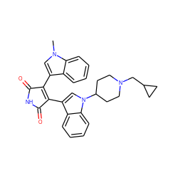 Cn1cc(C2=C(c3cn(C4CCN(CC5CC5)CC4)c4ccccc34)C(=O)NC2=O)c2ccccc21 ZINC000013489988