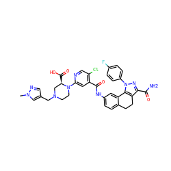 Cn1cc(CN2CCN(c3cc(C(=O)Nc4ccc5c(c4)-c4c(c(C(N)=O)nn4-c4ccc(F)cc4)CC5)c(Cl)cn3)[C@H](C(=O)O)C2)cn1 ZINC000072123729