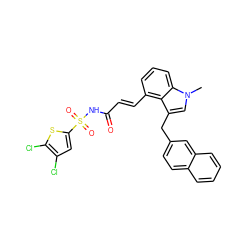 Cn1cc(Cc2ccc3ccccc3c2)c2c(/C=C/C(=O)NS(=O)(=O)c3cc(Cl)c(Cl)s3)cccc21 ZINC000049678578