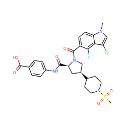 Cn1cc(Cl)c2c(F)c(C(=O)N3C[C@@H](C4CCN(S(C)(=O)=O)CC4)C[C@H]3C(=O)Nc3ccc(C(=O)O)cc3)ccc21 ZINC000207296255