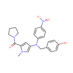 Cn1cc(N(Cc2ccc(O)cc2)c2ccc([N+](=O)[O-])cc2)cc1C(=O)N1CCCC1 ZINC000040934150