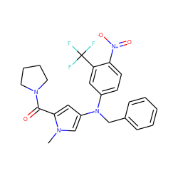 Cn1cc(N(Cc2ccccc2)c2ccc([N+](=O)[O-])c(C(F)(F)F)c2)cc1C(=O)N1CCCC1 ZINC000040935548