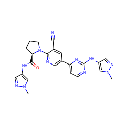 Cn1cc(NC(=O)[C@H]2CCCN2c2ncc(-c3ccnc(Nc4cnn(C)c4)n3)cc2C#N)cn1 ZINC000223221534