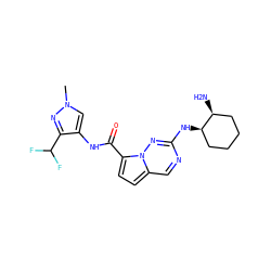 Cn1cc(NC(=O)c2ccc3cnc(N[C@@H]4CCCC[C@@H]4N)nn23)c(C(F)F)n1 ZINC000473171691